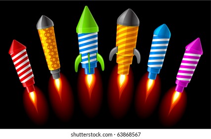 Vector illustration of rockets.Fireworks