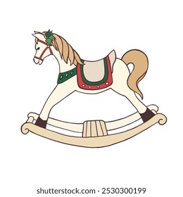 Vector illustration with a rocking horse. Children's toy rocking horse in pastel colors. Vector color graphics drawn by hand. Christmas and New Year's toy, children's decoration.