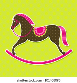 vector illustration of rocking horse on baby shower card