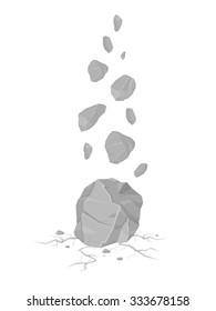 A Vector Illustration Of Rocks Falling And Cracking The Ground Leaving Rubble.
Falling Rocks Icon Illustration.
Grey Boulders Crashing To The Ground.