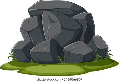 Vector illustration of rocks with green grass.