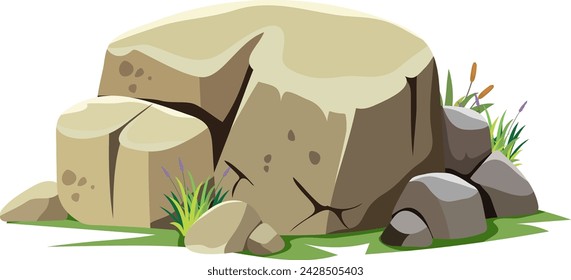 Vector illustration of rocks with small plants.