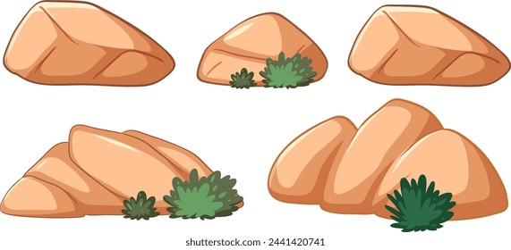 Vector illustration of rocks with small plants.