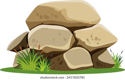 Vector illustration of rocks with surrounding vegetation