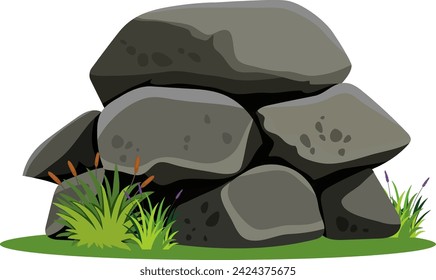 Vector illustration of rocks with surrounding vegetation