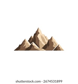Eine Vektorgrafik einer felsigen Bergkette mit scharfen, geometrischen Spitzen. Diese einzelne Grafik zeigt braune und beige Farbtöne auf sauberem, weißem Hintergrund.