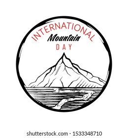 Vector illustration of rocky mountains in a linear style. International Mountain Day. December 11th. Drawing isolated on white background. Suitable for greeting card, poster and banner.