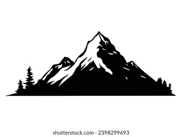 Vector Illustration of rocky mountains silhouette background. Black and white sketch, icon or logo landscape