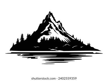 Vector Illustration of rocky mountains silhouette background. Black and white sketch, icon or logo landscape