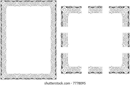 A Vector illustration of Rococo Style border frame; comes with seamlessly tillable component parts so you can make a frame to any size or aspect ratio.