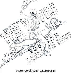 vector illustration rodeo surfer skull graphic design for t shirt print