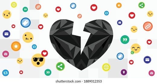 vector illustration of role of social media for broken heart and depression mood changes