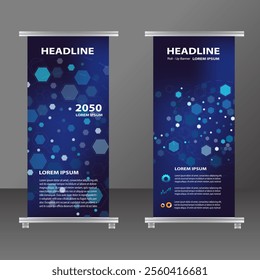 Vector illustration roll up banner blue. Business Futuristic template design
