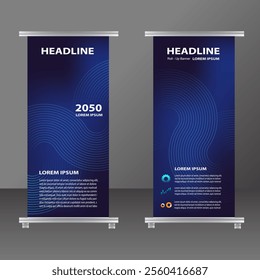 Vector illustration roll up banner blue. Business Futuristic template design