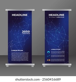 Vector illustration roll up banner blue. Business Futuristic template design