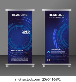 Vector illustration roll up banner blue. Business Futuristic template design