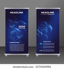 Vector illustration roll up banner blue for Business and Futuristic technology template design