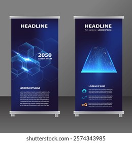 Vector illustration roll up banner blue for Business and Futuristic technology template design