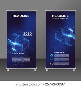 Vector illustration roll up banner blue for Business and Futuristic technology template design