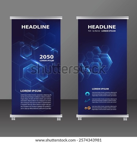 Vector illustration roll up banner blue for Business and Futuristic technology template design