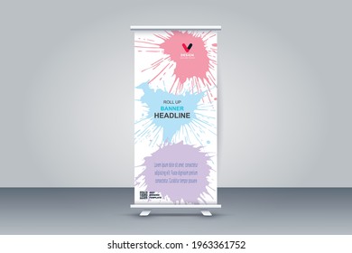 Vector illustration Roll Up Banner Stand Design with Abstract Geometric Colorful Bubble Speech There are .eps10 files and high resolution JPG in ZIP. Fully editable vector graphics EPS on Transparent 