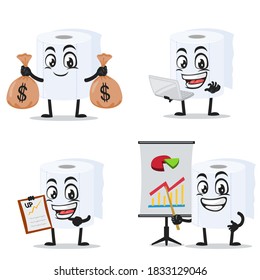 vector illustration of roll toilet paper mascot or character collection set with business theme