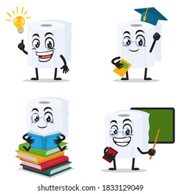 vector illustration of roll toilet paper mascot or character collection set with education theme
