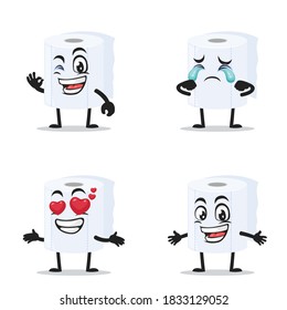 vector illustration of roll toilet paper mascot or character collection set with expression theme