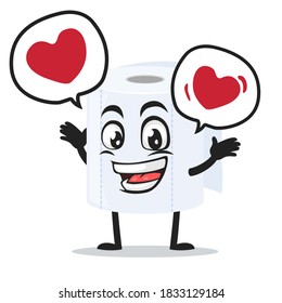 vector illustration of roll toilet paper mascot or character says with love in bubble speech