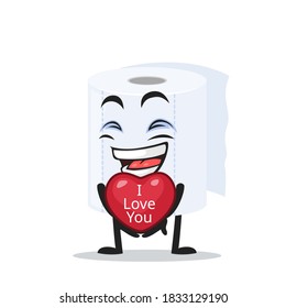 vector illustration of roll toilet paper mascot or character give love symbol and says i love you