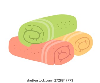 Vektorgrafik von gerollten Wellness-Handtüchern in Pastellfarben. Flaches, isoliertes Wellness-Objekt