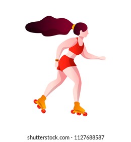 Vector illustration of a roller girl in motion isolated on white