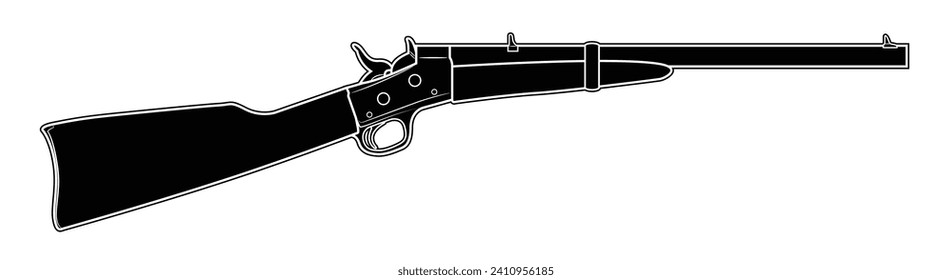 Ilustración vectorial del rifle Rolling Block en el fondo blanco. Negro. Del lado derecho.