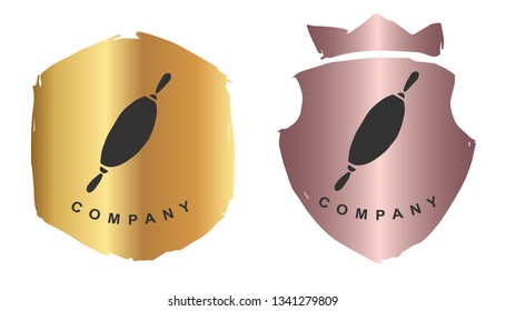 Vector Illustration of Rolling Pin for Baking with Rose Gold and Gold Banner or Background. Graphic Design for Logo and T-shirt.