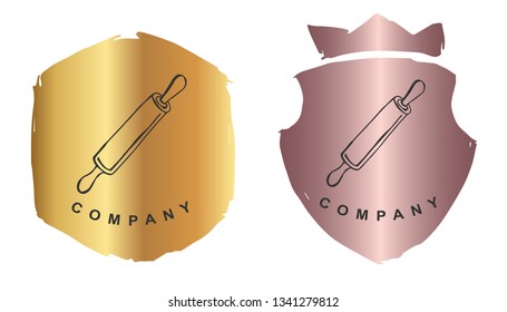 Vector Illustration of Rolling Pin for Baking with Rose Gold and Gold Banner or Background. Graphic Design for Logo and T-shirt.