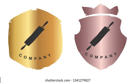 Vector Illustration of Rolling Pin for Baking with Rose Gold and Gold Banner or Background. Graphic Design for Logo and T-shirt.