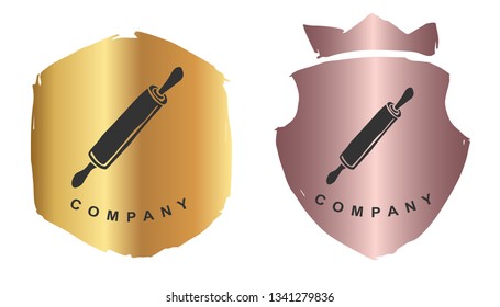 Vector Illustration of Rolling Pin for Baking with Rose Gold and Gold Banner or Background. Graphic Design for Logo and T-shirt.