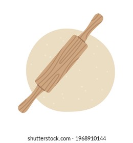 Vector illustration of a rolling pin and dough. Kneading dough. Hand-drawn set isolated on white background. Baking products. Suitable for illustrating cooking, recipes, healthy eating.