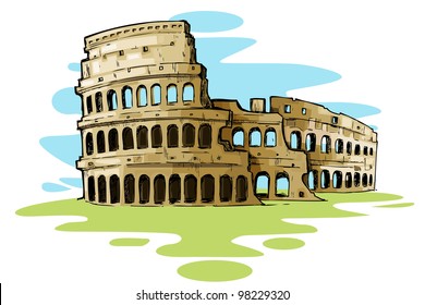 vector illustration of Roman Colosseum against abstract background