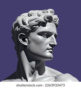 Vector illustration Roman Greek sculpture Apollo    the Sun God  Pseudo 3d bust statue man  Drawn art object for creative poster  collage  banner logo