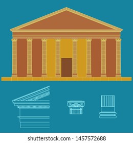 Vector illustration. Roman or greek temple with classic columns.