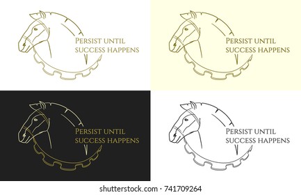 Vector illustration of a Roman horse in different colors. Stylish logo idea. The slogan and the bridle are removable. It is easy to delete the text and unleash the horse