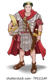 Vector Illustration Of The Roman Soldier Without Background.