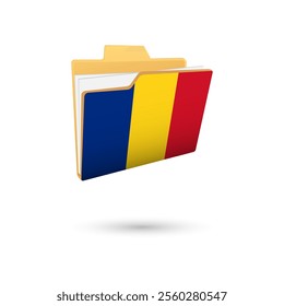 Vector illustration of Romania flag isolated in file folder on white background.
