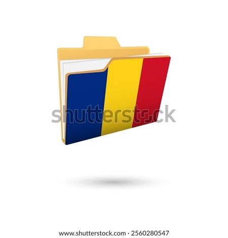Vector illustration of Romania flag isolated in file folder on white background.