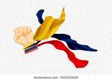 Vector illustration of Romania flag wrapped on fist hand on transparent background