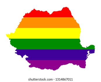 vector illustration of Romania map with LGBT flag