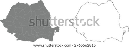Vector illustration of Romania map showing detailed administrative divisions and country borders. Clear geographical representation for informational and design use.