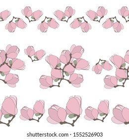 Vector Illustration of romantic  Background with magnolia flower. Seamless border