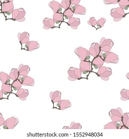 Vector Illustration of romantic  Background with magnolia flower. Seamless pattern